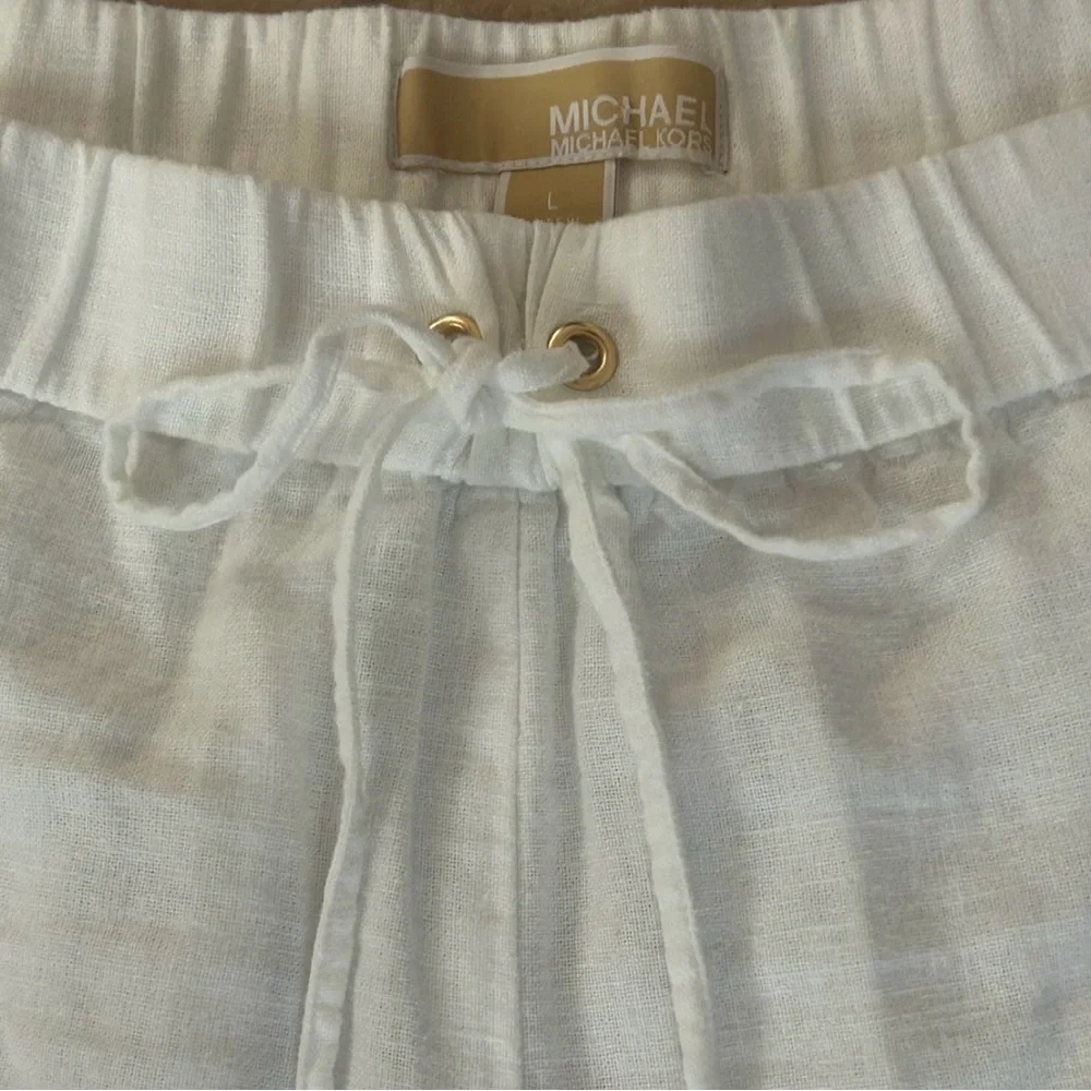 Michael Kors Linen Blend Pants Womens L White Wide Leg Crop Beach Resort Chic